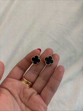 Black and Gold Clover Stud Earrings